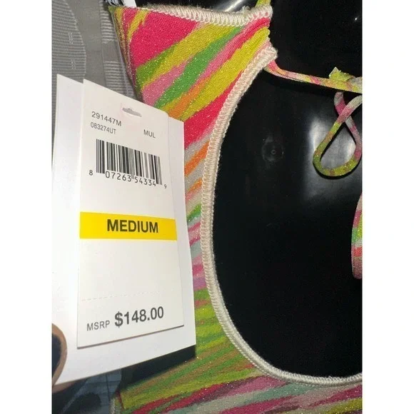 New With Tags BECCA by Rebecca Virtue One Piece Swimsuit Women's Stripe Metallic - Picture 10 of 12